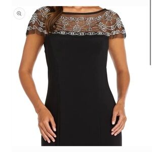R&M Richards Sheer Beaded Neck Long Dress Black $75 OBO